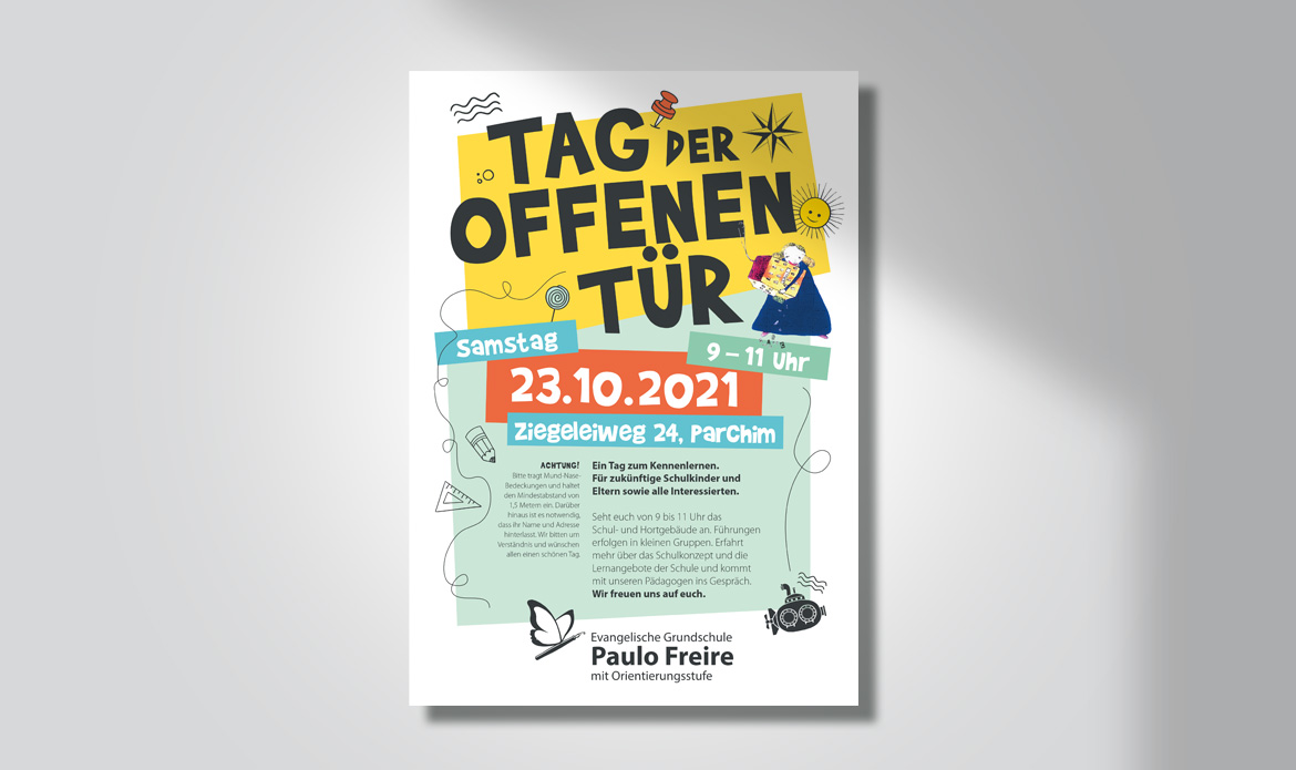 Gestaltung Plakat Tag der offenen Tür | Evangelische Grundschule Paulo Freire